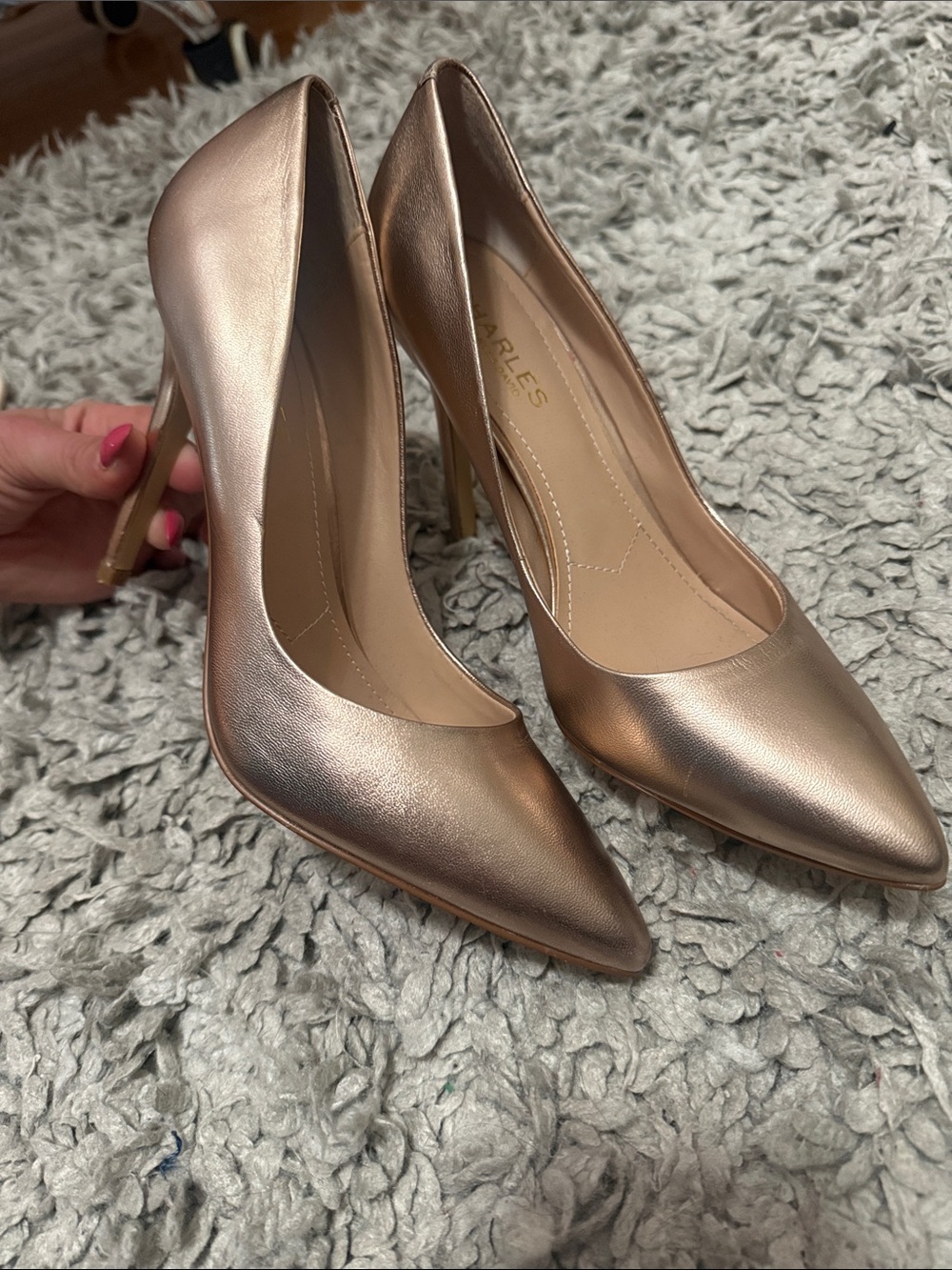 Charles By Charles David Metallic Rose Gold Pointed-Toe Pumps